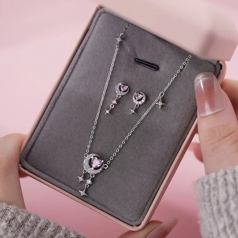 Moon Heart necklace and earrings set
